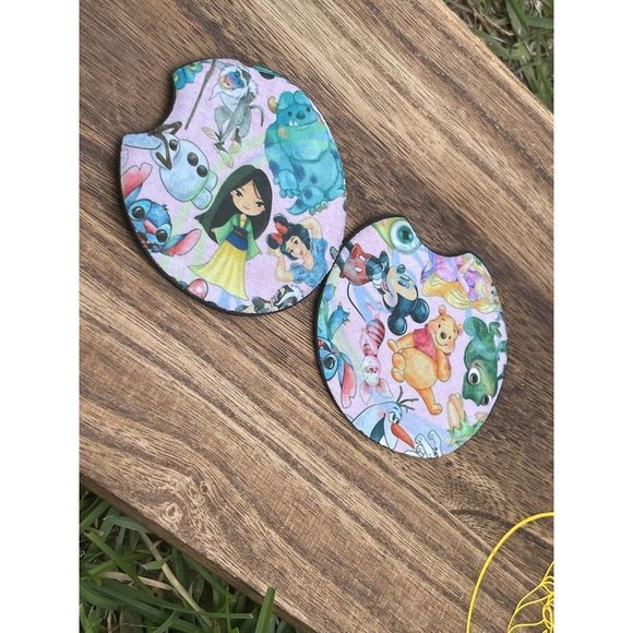 Pink Disney Characters Car Coasters 2 Pack - Picture 2 of 6